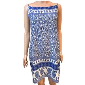 Globus Blue and White Paisley Sleeveless Sheath Dress Small